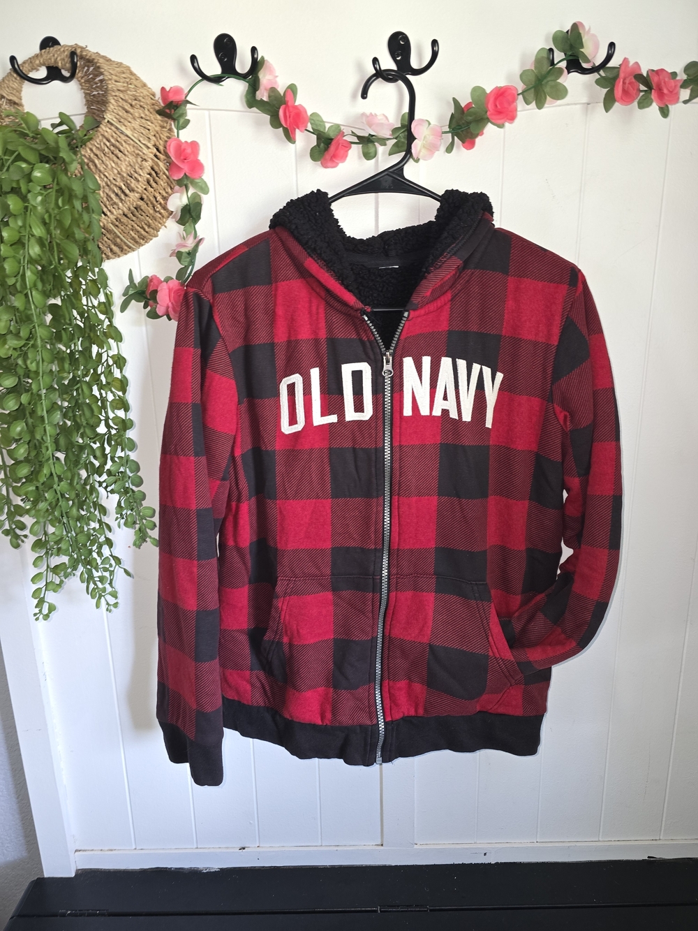 Old Navy Kids' Red & Black Buffalo Plaid Zip Hoodie